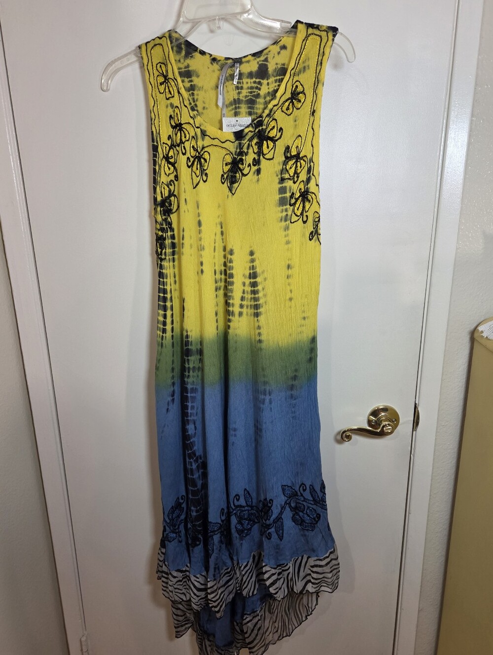 Boho Tie-Dye Sleeveless Maxi Dress in Yellow and Blue